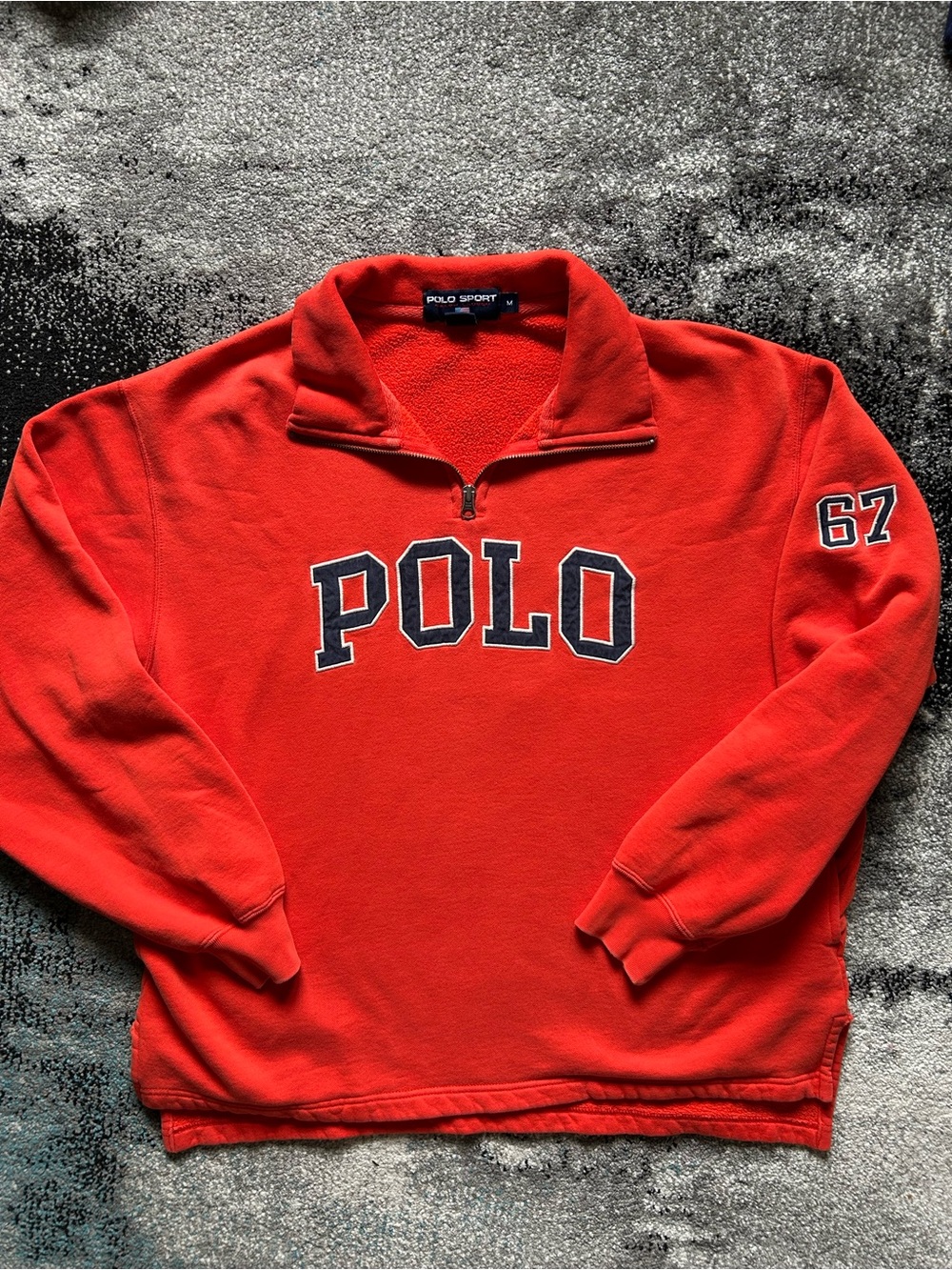 Medium Polo Sport Ralph Lauren Orange Fleece 1/4 Zip Pullover Sweatshirt with 67